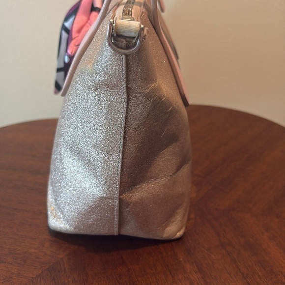 Kate Spade  Glitter satchel  leather gold glitter  pink handles  Sweet  GUC - Picture 5 of 17